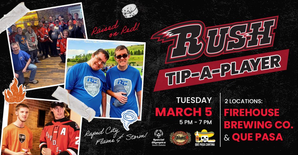 Rapid City Rush Tip-A-Player Tuesday, March 5 2024 at Que Pasa Cantina in Rapid City SD