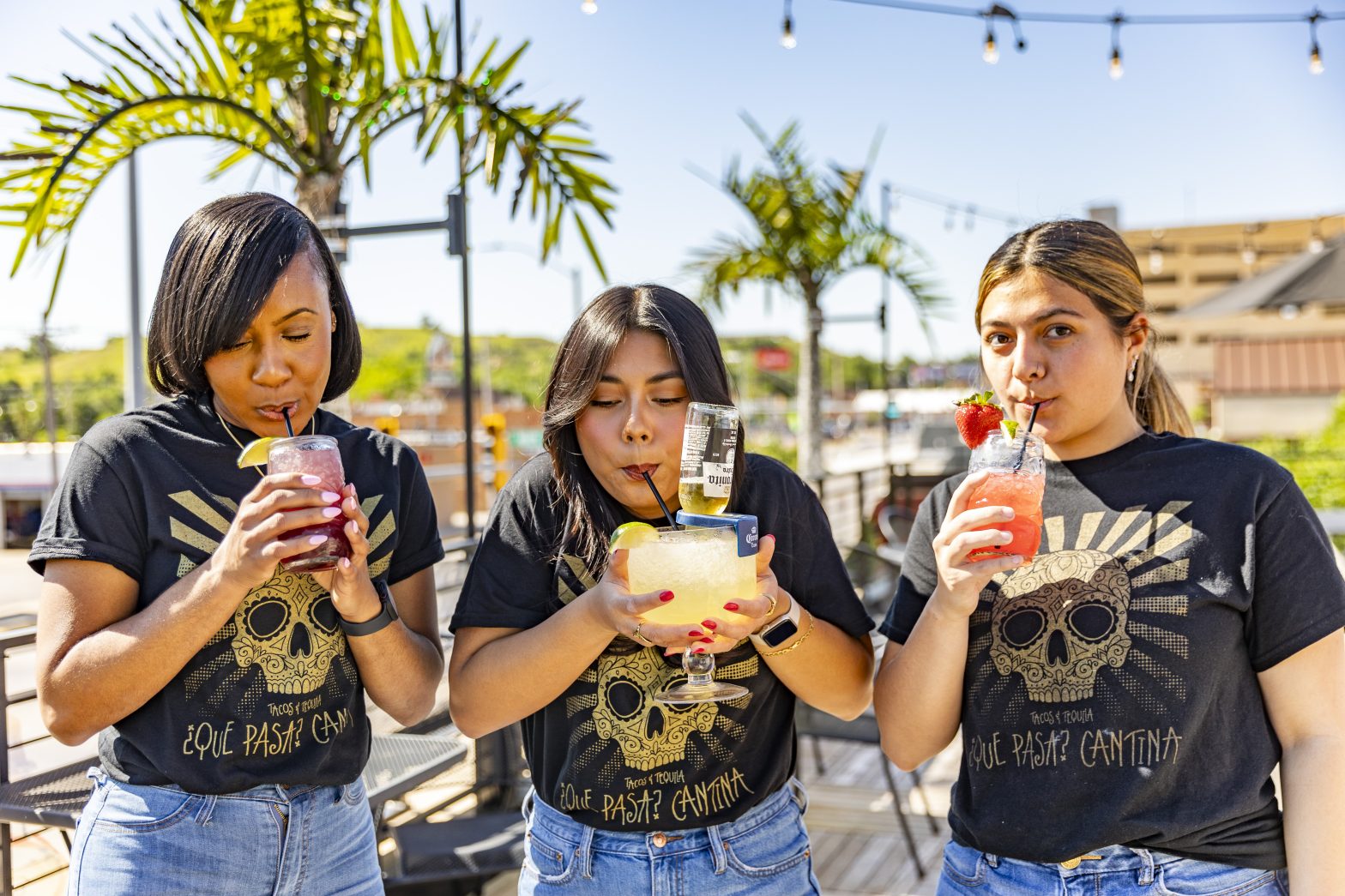 Friends enjoy margaritas from Que Pasa Cantina in Downtown Rapid City